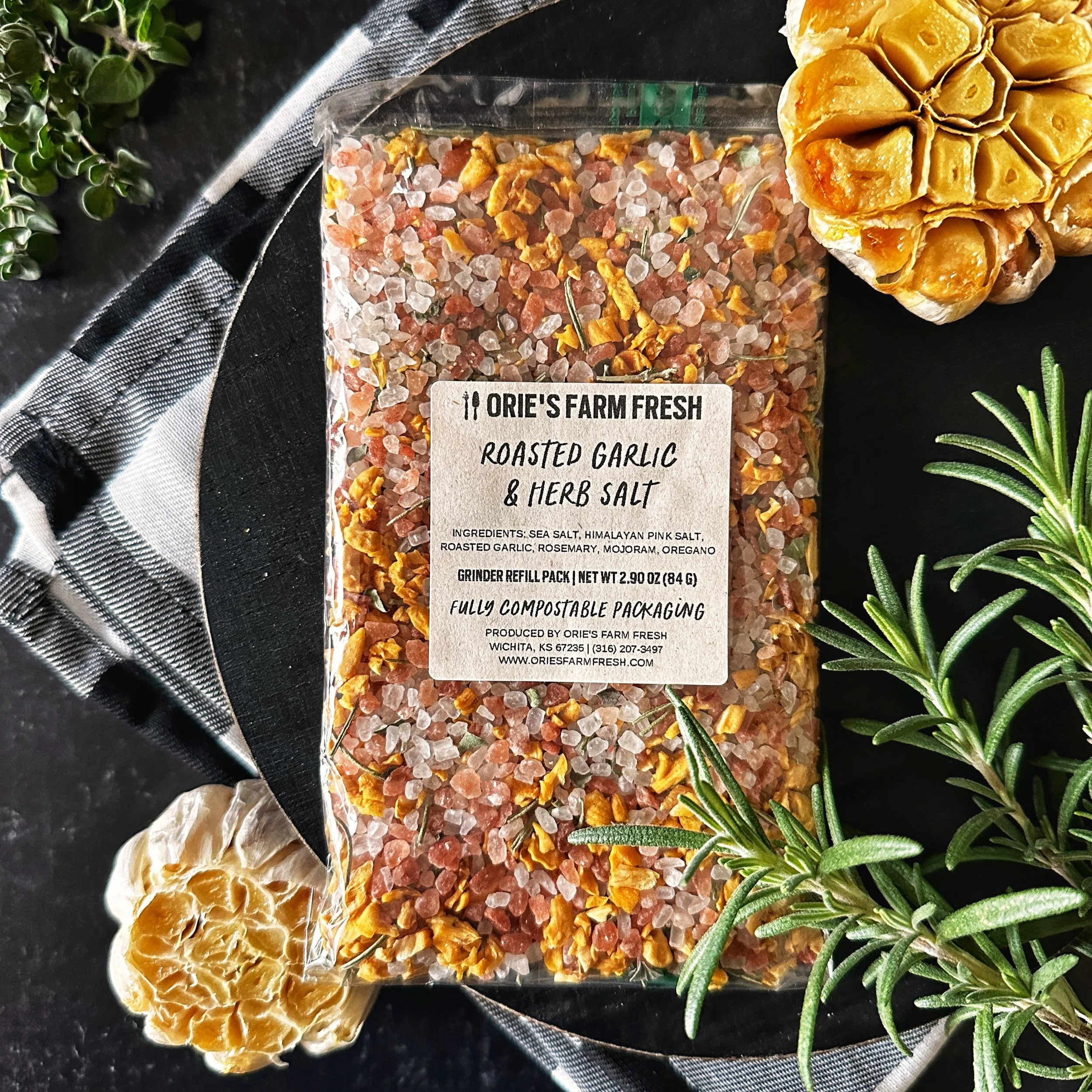 Grinder Size Roasted Garlic And Herb Salt — Orie's Farm Fresh